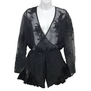 AIRLIE Leonie Wrap Playsuit Romper L Floral Embroidered Long Sleeve V-Neck Sheer
